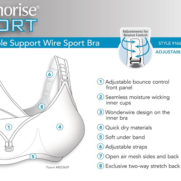 Glamorise SPORT Bra 36D BOUNCE-CONTROL Wicks-U-Dry! PADDED-STRAPS White NEW - Picture 3 of 16